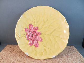Antique Zell Majolica German Pottery Yellow Lily Pad Red Flower 6.  5 " Plate 7