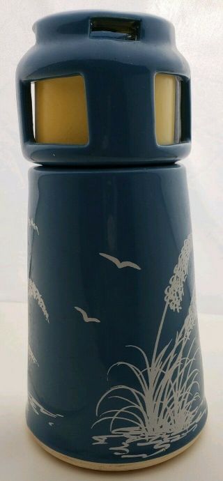 Rare Vintage Sanibel Pottery Vase Lid Lighthouse Scenic Bird Water 1984 Blue Sky