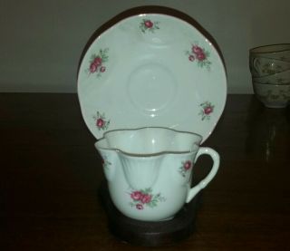 Vintage Crown Staffordshire England Fine Bone China Sweetheart Rose Cup & Saucer 2