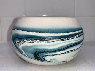 Vintage Nemadji Blue Swirl Pottery Planter Rustic Pot Bowl