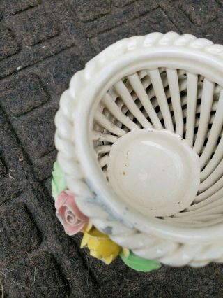 Vtg Woven Ceramic Porcelain Rope Flower Basket Made in Italy Floral Home Decor 5