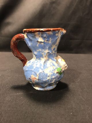 Italian Art Pottery Sgraffito Pitcher Hand Painted Creamer Rough Signed Italy