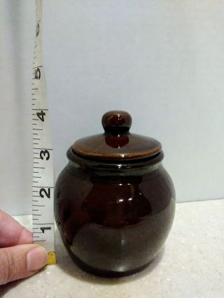 Small Vintage Pottery Brown Glaze Pot Crock Jar With Lid.