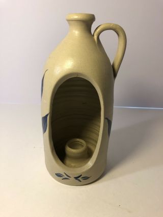 Williamsburg Pottery Jug W/ Handle Candle Holder With Blue Flowers