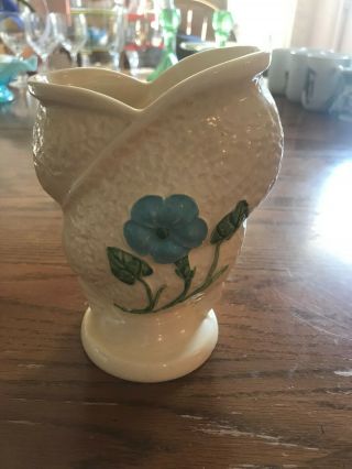 Hull Classic Vase White With Blue Flower.  6 1/2 Inches Tall