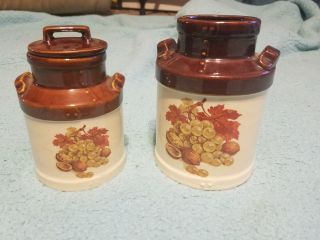 2 - Vintage Mccoy 330 & 331 - Milk Can Cookie Jar - Brown Drip Glaze - Lid