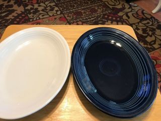 Set Of 2 Hlc Fiesta Usa Dark Blue & White Oval Platter 11.  25 " X 8.  75 "