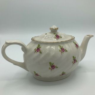 Vintage Arthur Wood Son Porcelain Teapot Staffordshire England Pink Flowers 6316