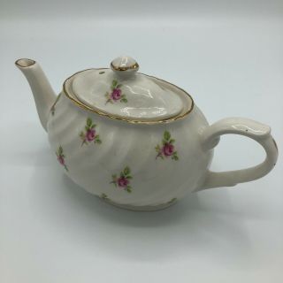 Vintage Arthur Wood Son Porcelain Teapot Staffordshire England Pink Flowers 6316 4