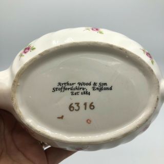 Vintage Arthur Wood Son Porcelain Teapot Staffordshire England Pink Flowers 6316 5