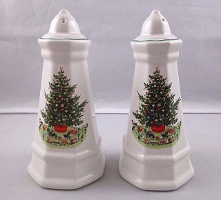 Pfaltzgraff Ceramic Christmas Tree Salt And Pepper Shakers - No Box
