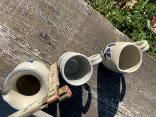 3 Williamsburg Va.  Pottery Salt Glaze Pitchers,  Mug Grey Cobalt Blue Leaf 2