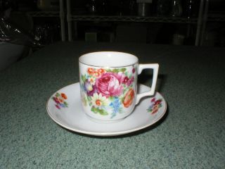 Vintage Demitasse Tea Cup & Saucer - Occupied Japan Flowers Roses Daisy 