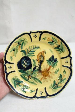 Quimper Hb France Fluted Bird Flower Pottery Plate 1