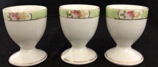Vintage Set (3) Porcelain China Nippon Egg Cup Flowers Floral Japan