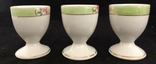 Vintage Set (3) Porcelain China Nippon Egg Cup Flowers Floral Japan 2