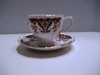 Vintage Bone China Colclough Footed Cup And Saucer Made In England Red Blue Gold