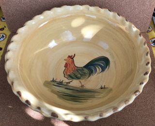 Home Rooster Yellow Floral Large Stoneware Hand Painted Serving Bowl 11”