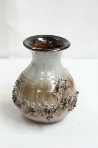 Mcm Glit Grey Brown Volcanic Brutalist Iceland Pottery Bulbous Vase Eames Inter.