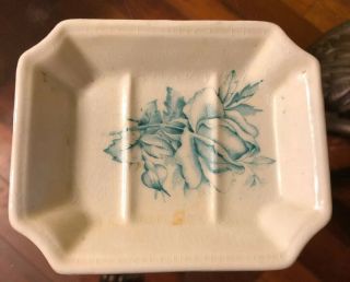 Antique Homer Laughlin Hotel China Scalloped White Soap Dish W/ Blue Roses 4.  5”