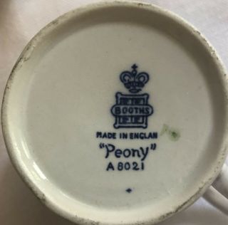 Booths England Blue & White Peony Demitasse Espresso Cup & Saucer 2