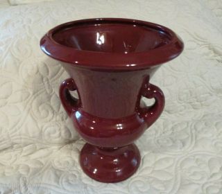 Vintage Haeger Two Handle Pottery Vase Urn Burgundy Red 9” Beauty