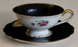 Vintage Royal Bayreuth Germany Black & White With Gold Trim Tea Cup And Saucer