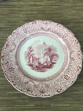 Antique Buda England W Staffordshire Red Transfer Ware Dinner Plate 9 - 3/4 "