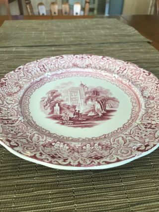 Antique BUDA England W Staffordshire Red Transfer Ware Dinner Plate 9 - 3/4 
