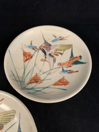 Vintage Set (3) Hand Painted Birds Plates Saucers Sugar Bowl Japan 3