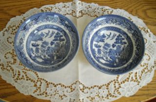Churchill Blue Willow Phoenix 6 " Cereal Bowls England Set Of 2