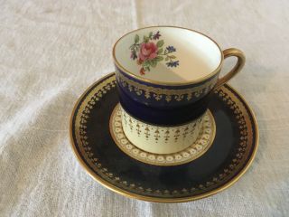 Tea Cup Saucer Vintage Ansley Hatfield Blue And White With Flowers Gold Trim