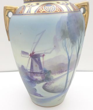 Vtg Hand Painted Nippon Scenic Windmill Morimura 7 " Vase Urn