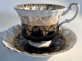 Vintage Royal Albert Regal Series Black W/gold Accents Cup & Saucer,  England Bc