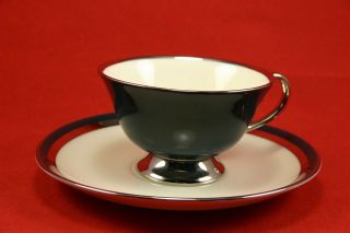 Vintage Flintridge China Contessa Black Platinum Band Usa Cup And Saucer Set
