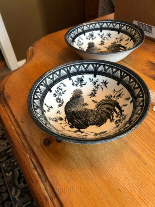 2 - Hard to Find Discontinued Queen ' s China Rooster Black And White Bowls 6” 3