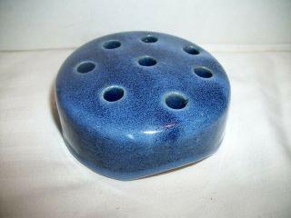 Vintage Weller Art Pottery Flower Frog Blue Eight Holes