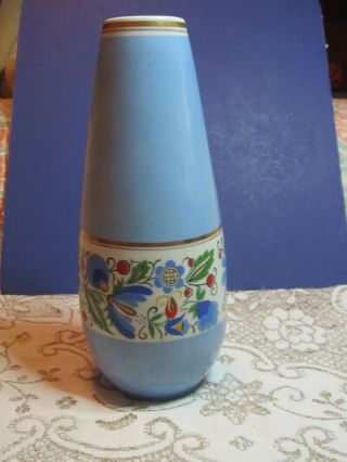 Vintage Lubiana Pottery Blue Floral 12 " Vase Porcelain Sea Turquoise