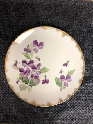 Vintage Lefton China,  Hand Painted 9 1/2” Floral Dish,  Gold Trimmed Rim