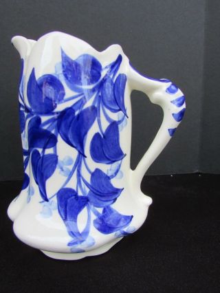 Cash Family Art Pottery Creamer Pitchers Floral Blue Hand Painted Made In Usa