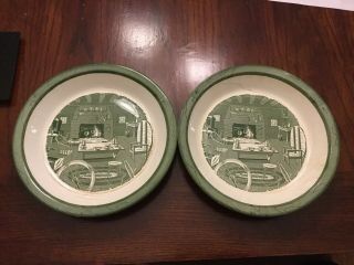 2 Royal China Colonial Homestead Green And White Pie Serving Plates