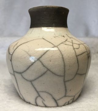 Small Vintage Hand Thrown Studio Art Pottery Vase,  White With Gray Veins 4” Mini
