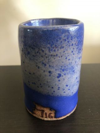 Fine Signed 716 Handmade Blue Glazed Studio Art Pottery Jar Pen Bud Vase