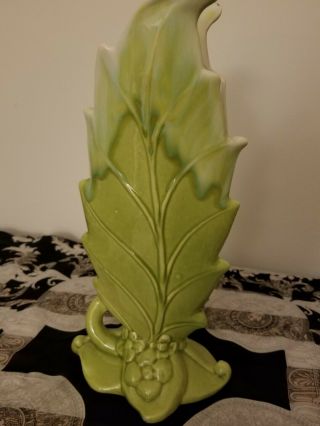 Vintage Royal Haeger Usa Green Drip Leaf Art Pottery 12 " Vase Or Planter