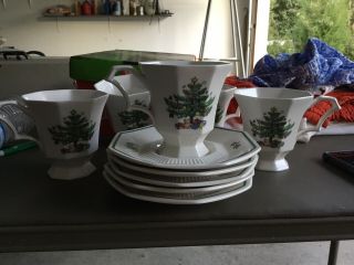 Set Of 4 Nikko Christmastime Cup And Saucer Christmas Tree Happy Holidays