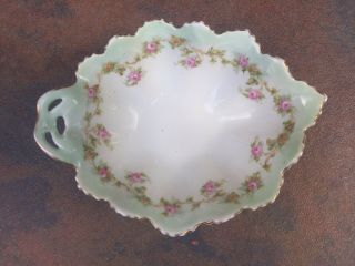 Mz Austria Footed Candy Dresser Trinket Dish Green And Pink Floral