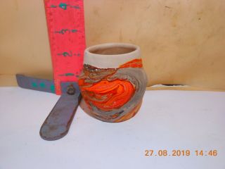 Nemadji Pottery Little Pot Or Vase - Shades Of Orange,  Gray & Black - No Damage