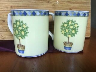 2 Royal Doulton Carmina Lemon Tree Coffee Mugs Yellow