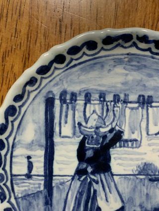 Delft Handwork Blue Hanging Decorative Wall Plate 4” Windmill - Woman 3