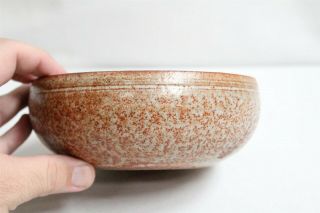 MCM Red Oxide Speckled White Low Studio Pottery Bowl Signed Eames Interest 2